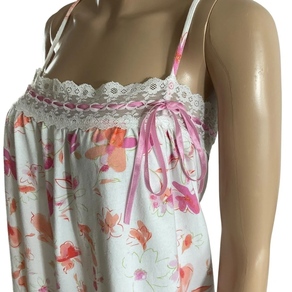 Vintage Victoria’s Secret Floral Babydoll Nightgown size Large Lace Ribbon Trim - Picture 4 of 7